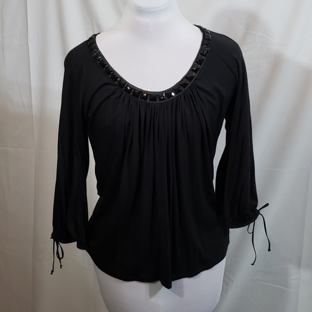 NWT August Silk Embellished Black Knit Top Medium